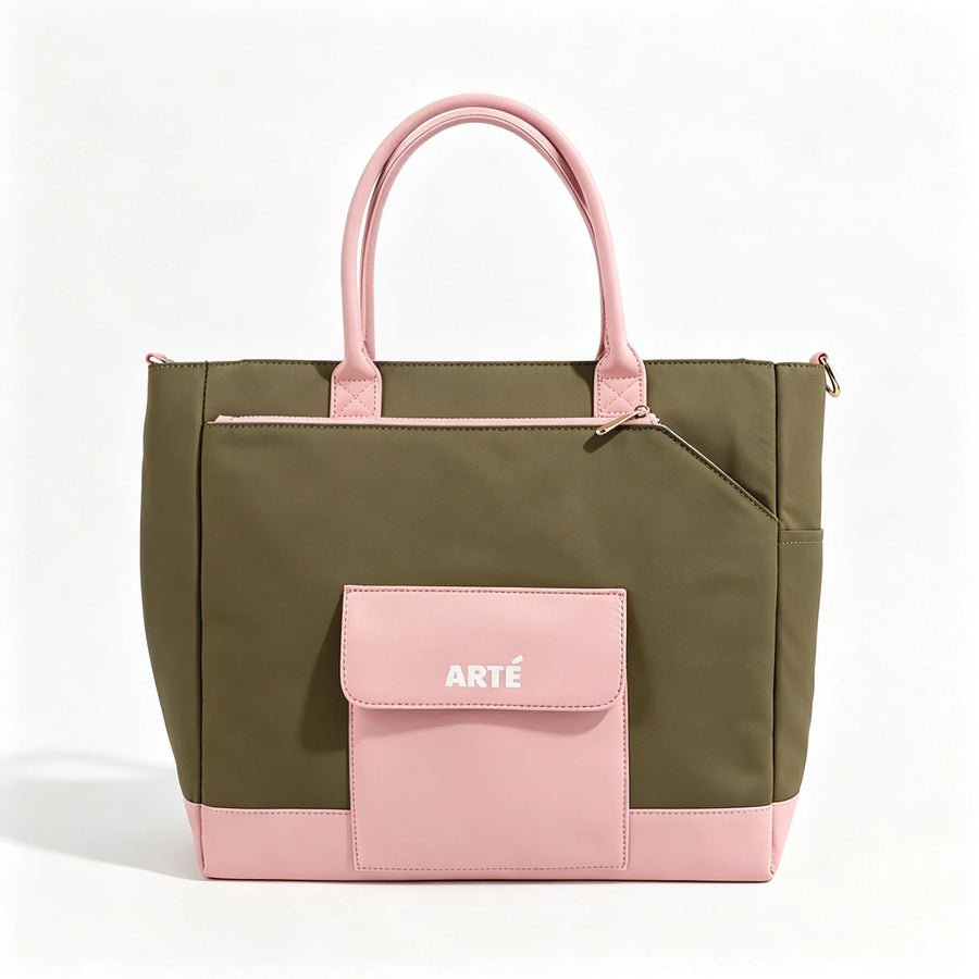 The Signature Bag in Olive, Blush trim